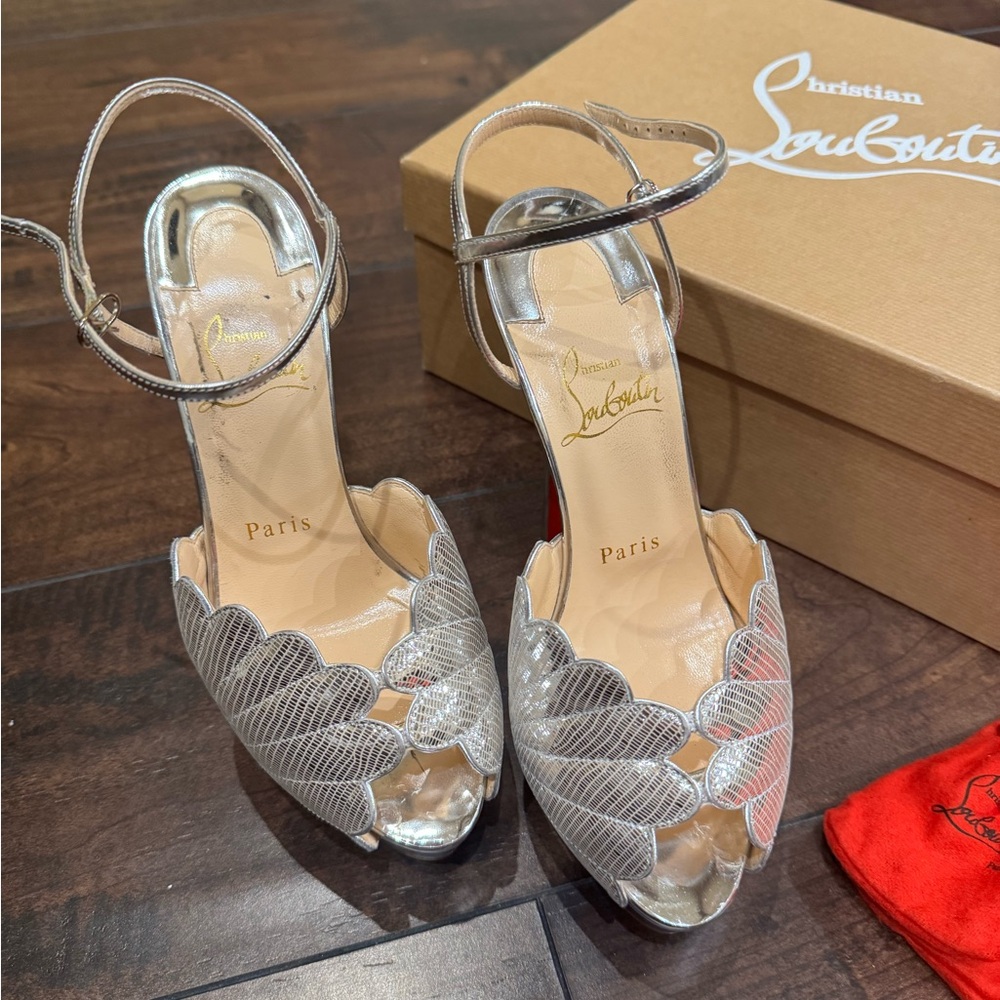 Authentic Christian Louboutin Metallic Silver Heels